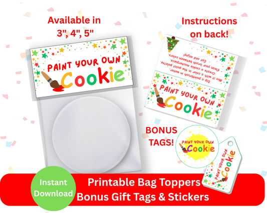 Digital File: Printable Holiday PYO Paint Your Own Cookie Bag Toppers, Gift Tags, & Stickers Bundle