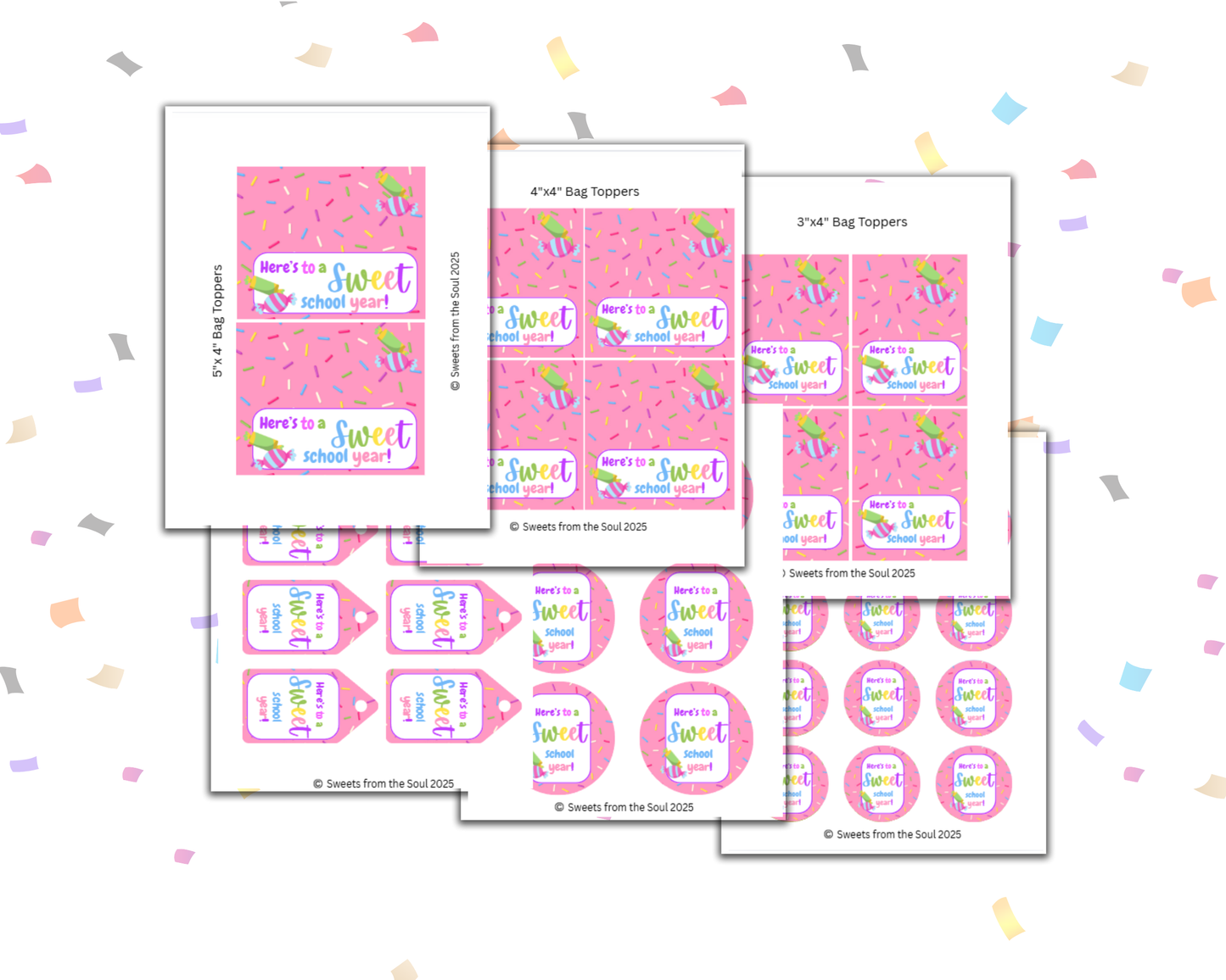 Digital File: Printable Here's to a Sweet School Year Bag Toppers, Gift Tags, & Stickers Bundle