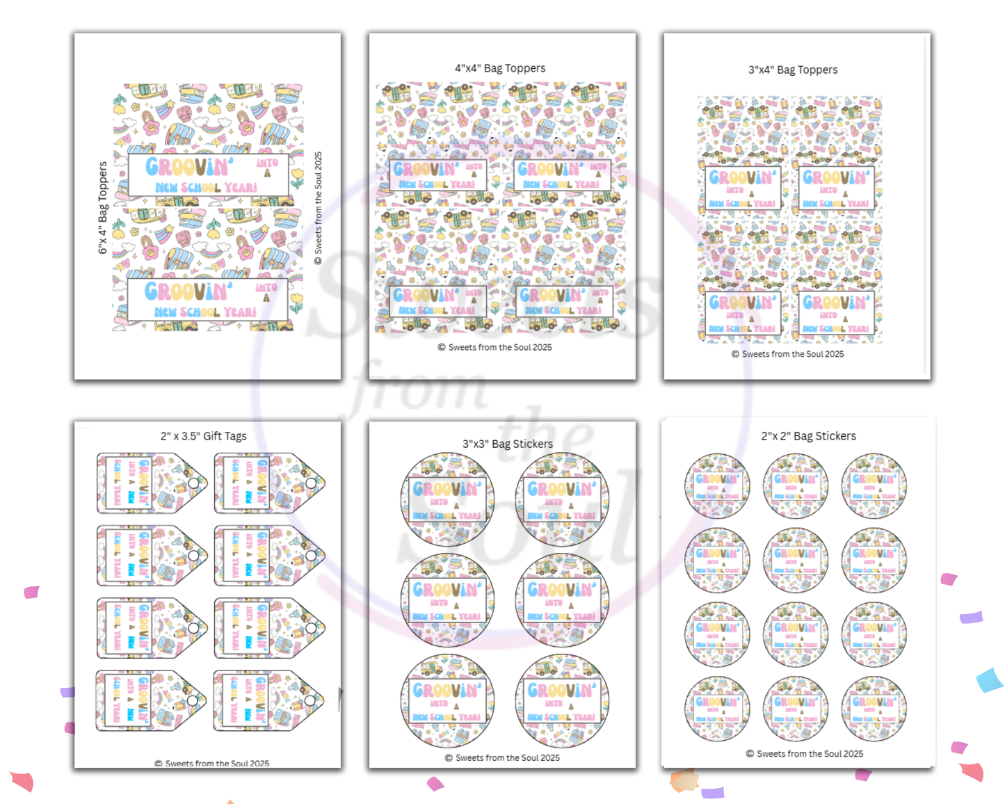 Digital File: Printable Groovin' Into a New School Year! Bag Toppers, Gift Tags, & Stickers Bundle