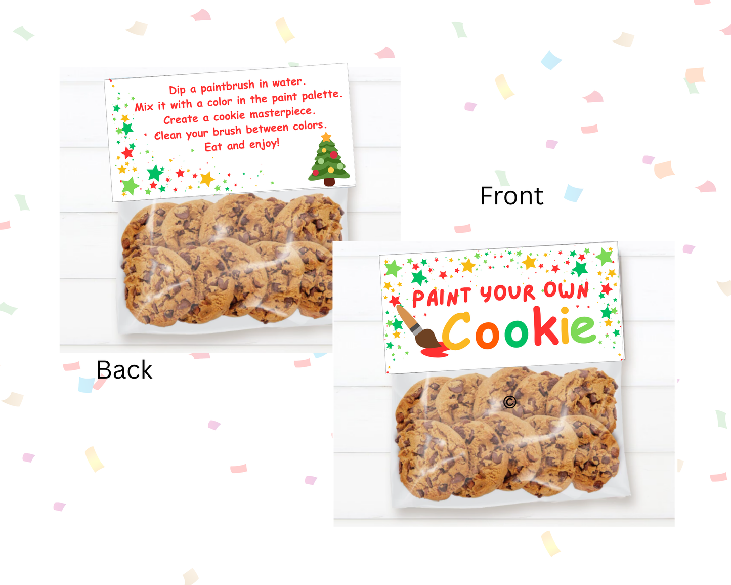 Digital File: Printable Holiday PYO Paint Your Own Cookie Bag Toppers, Gift Tags, & Stickers Bundle
