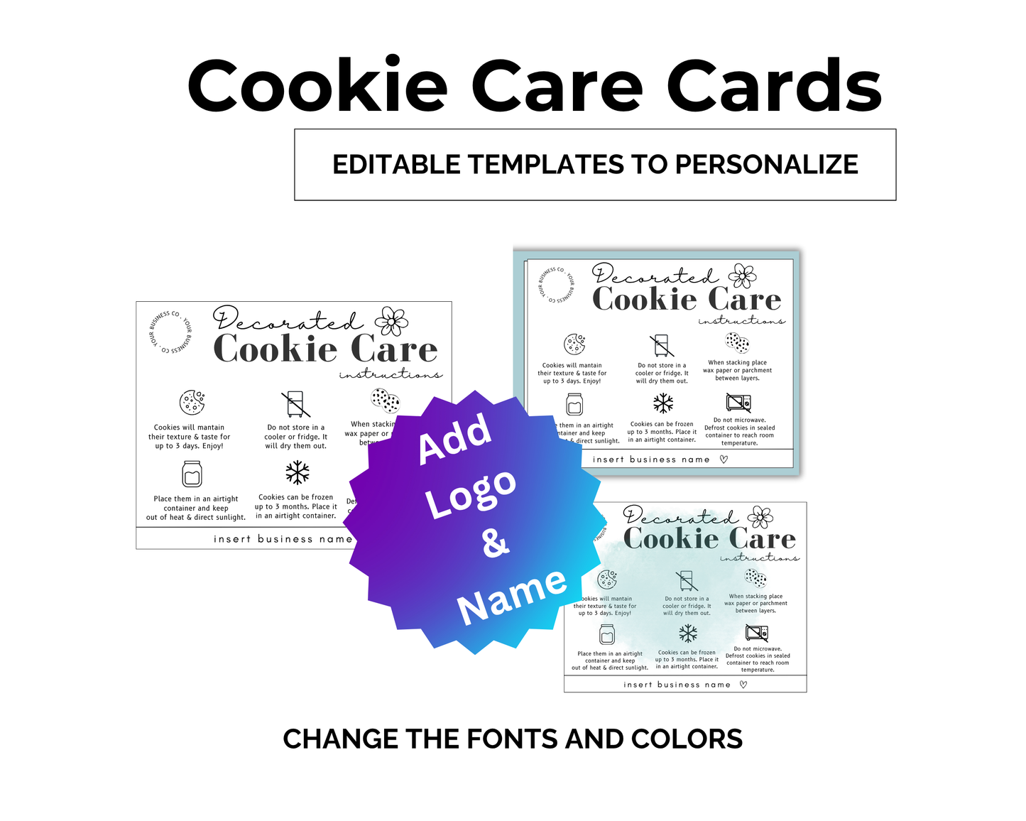 Editable Cookie Care Card & Thank You Card Template