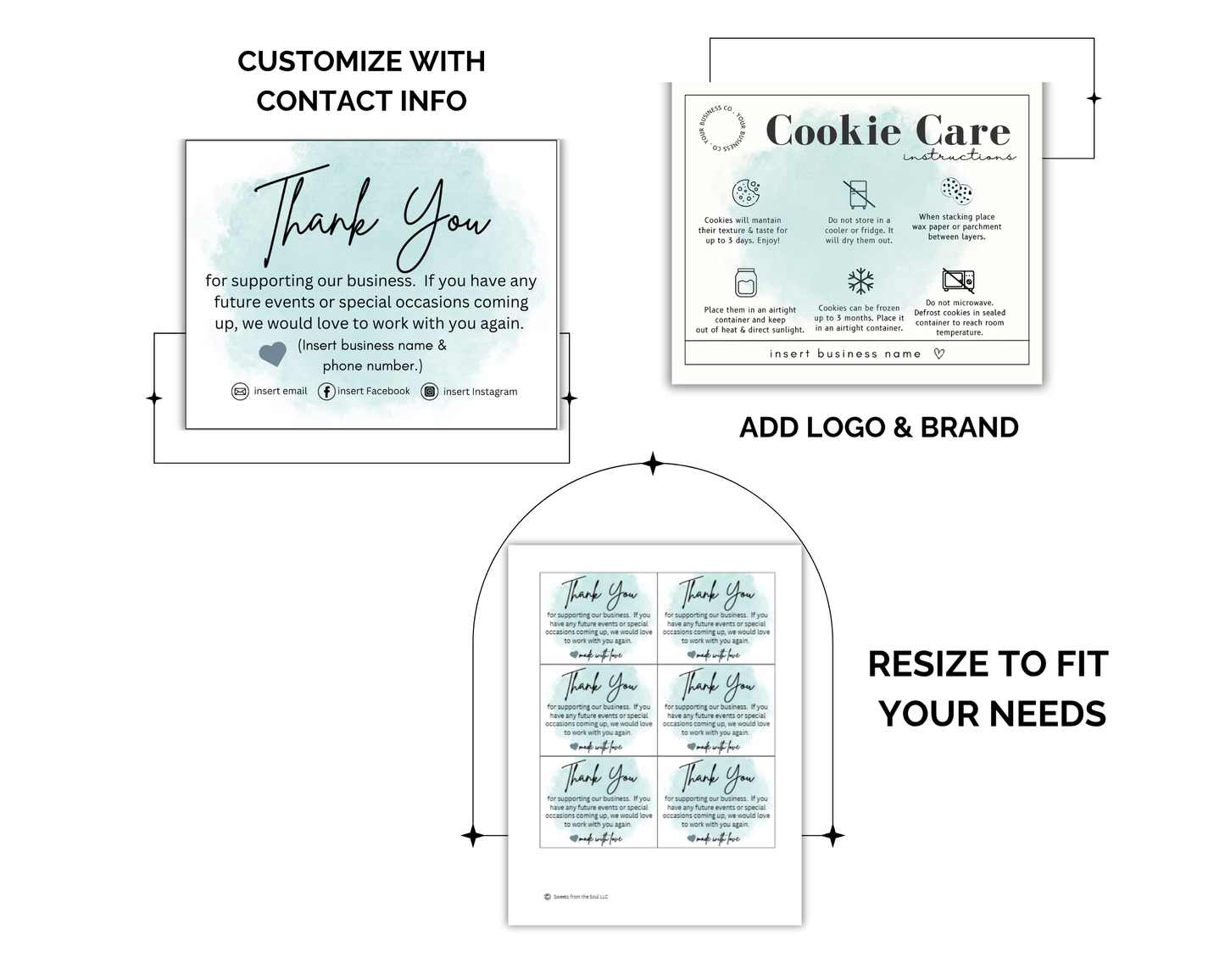 Editable Cookie Care Card & Thank You Card Template