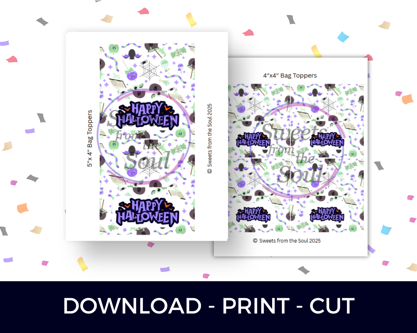 Digital File: Printable Happy Halloween Treat/Cookie Bag Toppers, Gift Tags, & Stickers Bundle