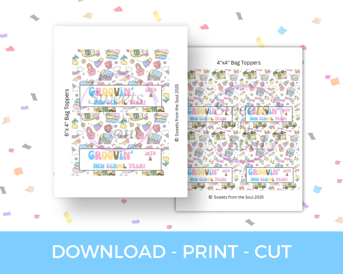 Digital File: Printable Groovin' Into a New School Year! Bag Toppers, Gift Tags, & Stickers Bundle