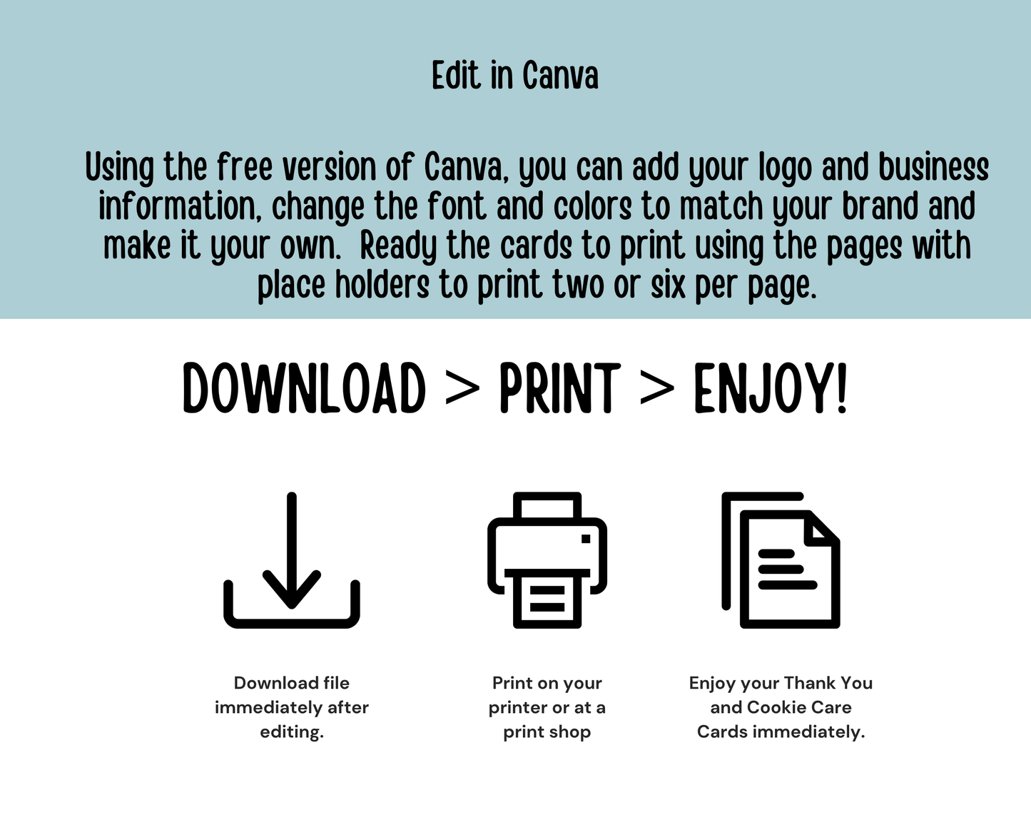 Editable Cookie Care Card & Thank You Card Template