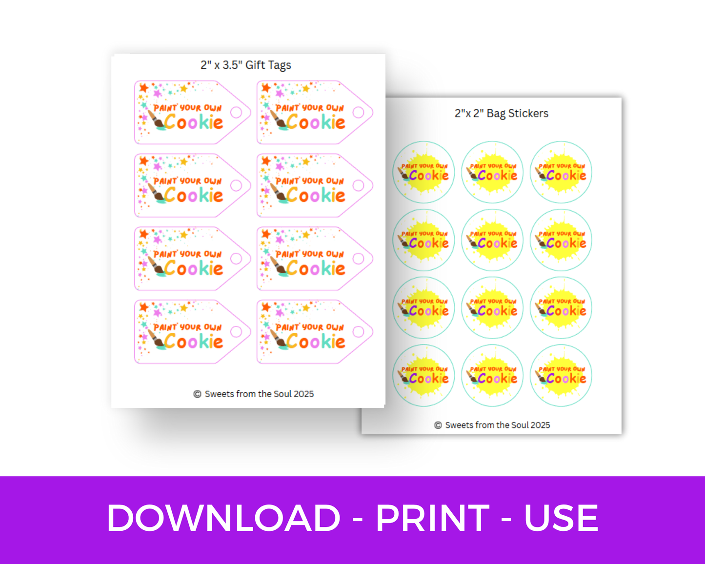 Digital File: Printable PYO Paint Your Own Cookie Bag Toppers, Gift Tags, & Stickers Bundle
