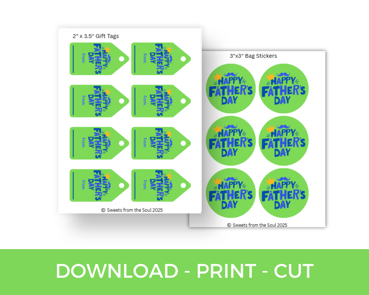 Digital File: Printable Father's Day Treat/Cookie Bag Toppers, Gift Tags, & Stickers Bundle