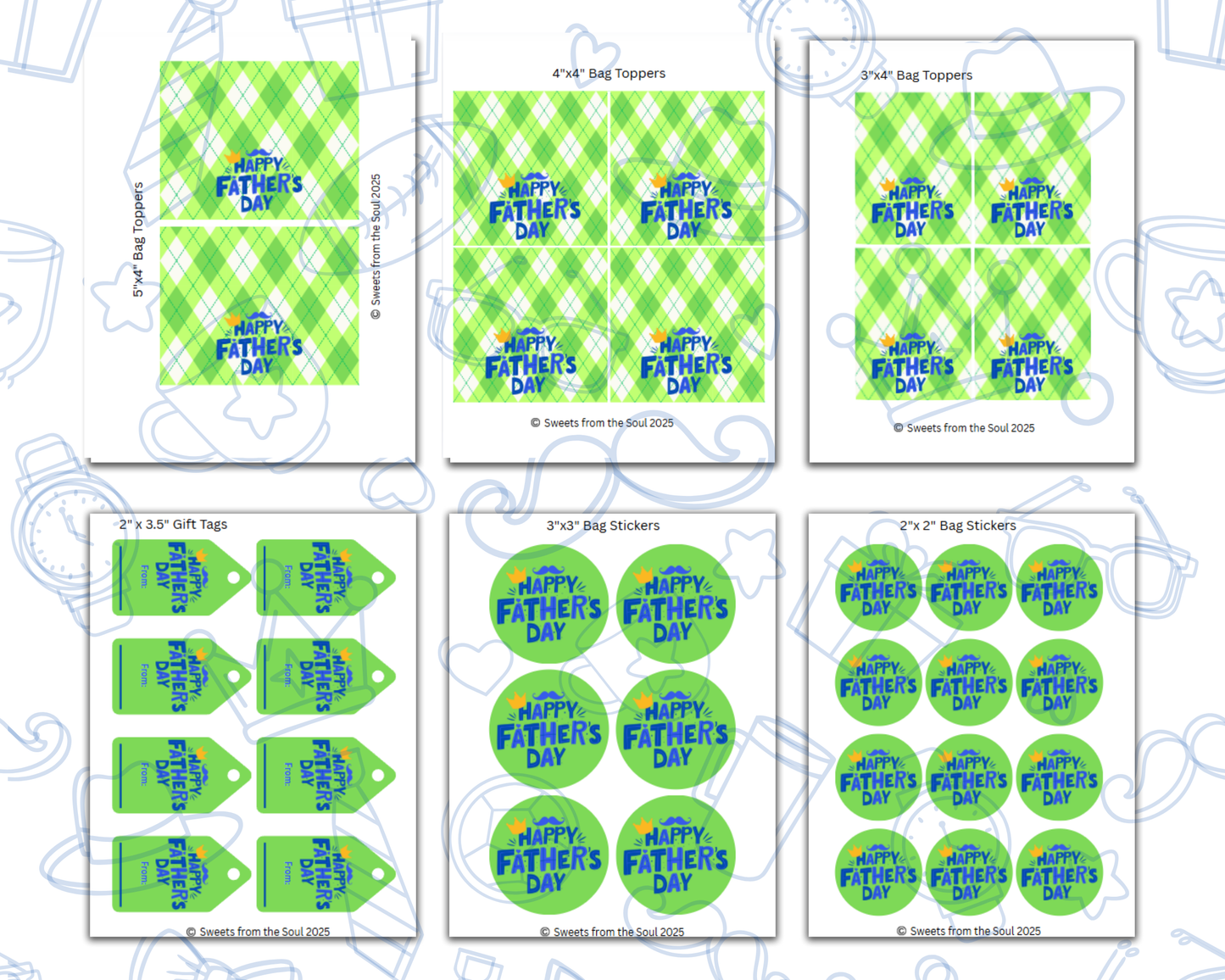 Digital File: Printable Father's Day Treat/Cookie Bag Toppers, Gift Tags, & Stickers Bundle