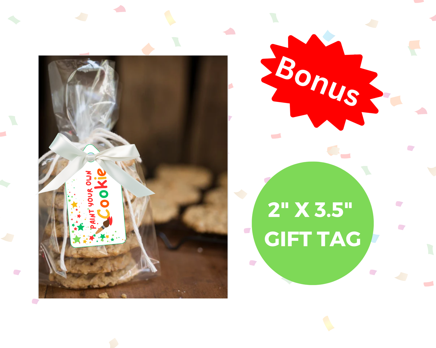 Digital File: Printable Holiday PYO Paint Your Own Cookie Bag Toppers, Gift Tags, & Stickers Bundle