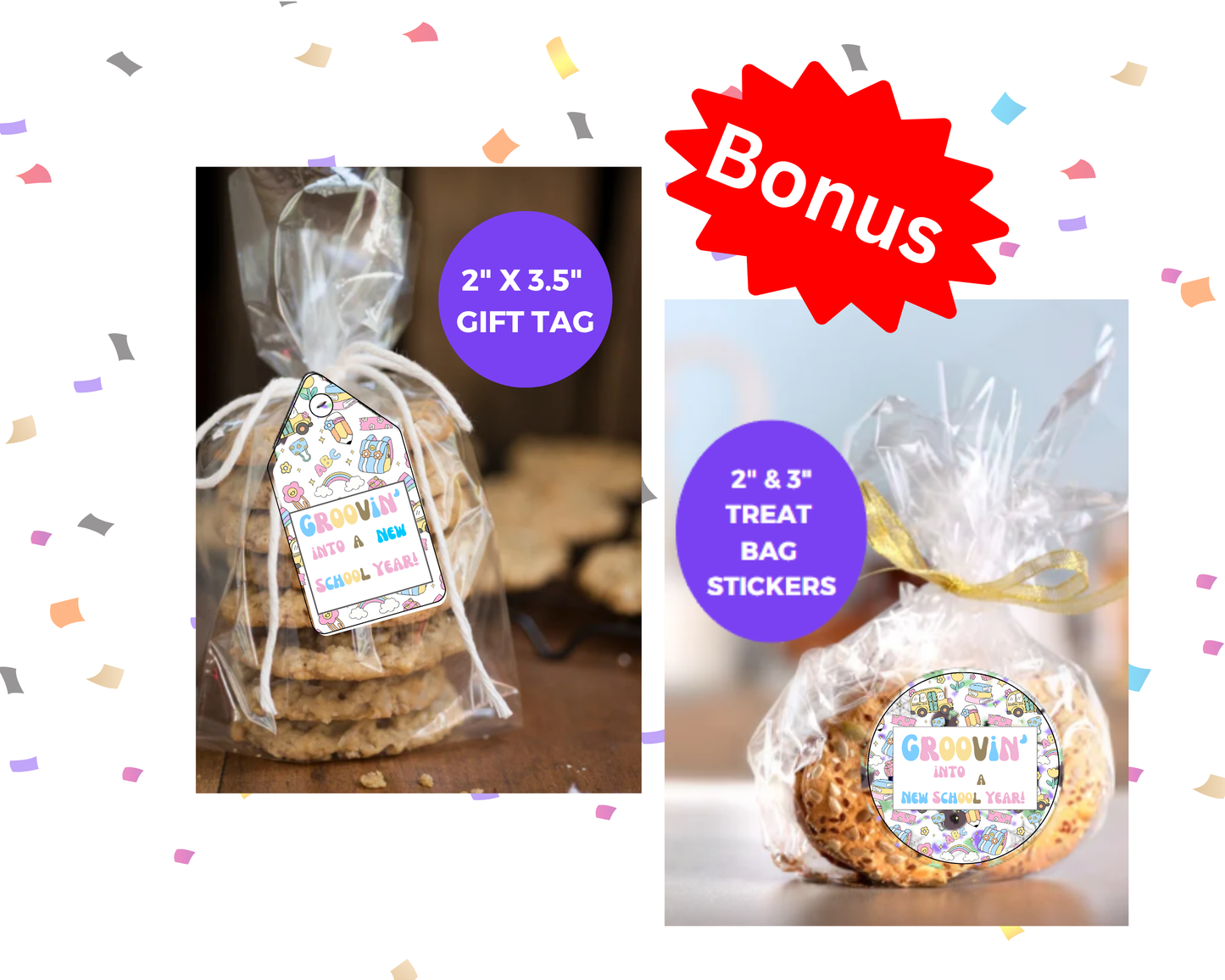 Digital File: Printable Groovin' Into a New School Year! Bag Toppers, Gift Tags, & Stickers Bundle