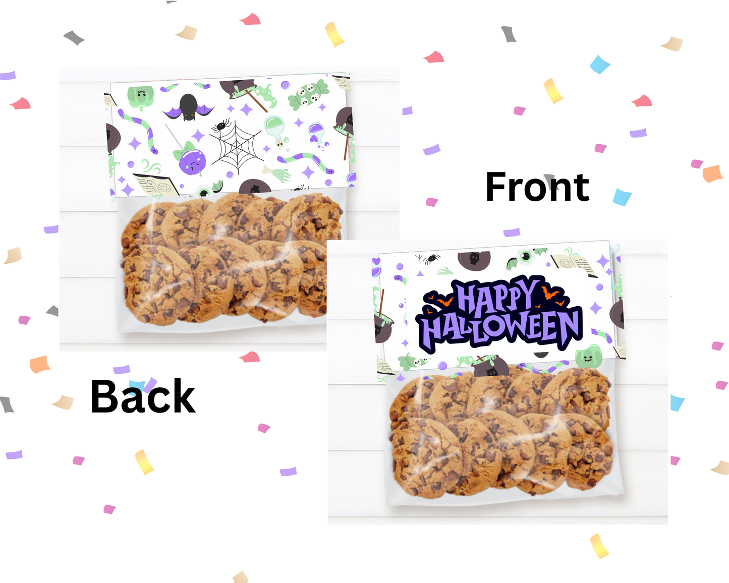 Digital File: Printable Happy Halloween Treat/Cookie Bag Toppers, Gift Tags, & Stickers Bundle