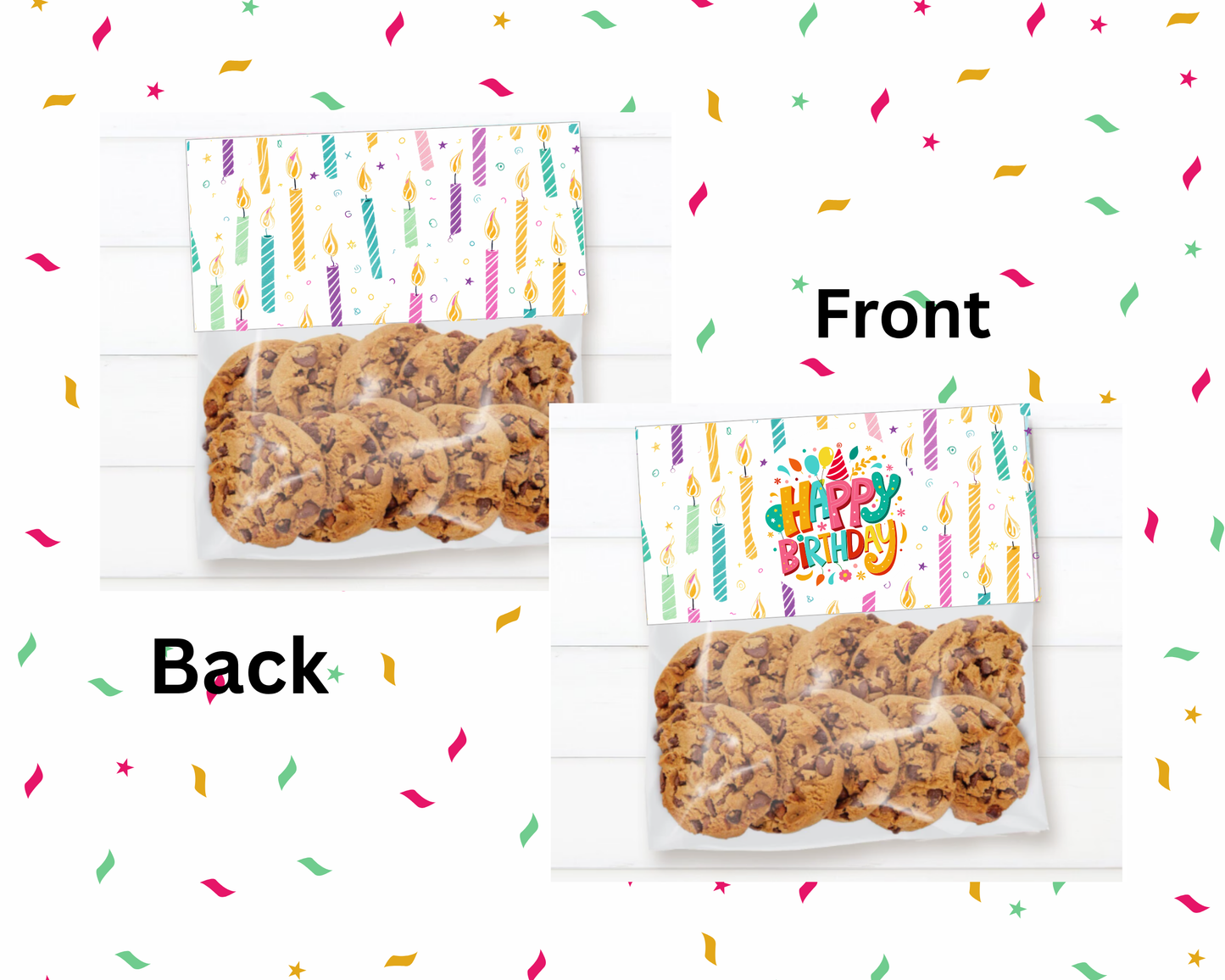Digital File: Printable Happy Birthday Candles Treat/Cookie Bag Toppers, Gift Tags, & Stickers Bundle