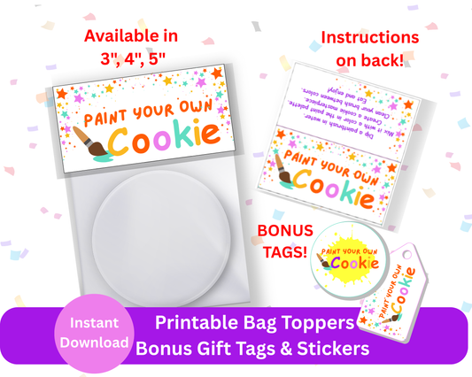 Digital File: Printable PYO Paint Your Own Cookie Bag Toppers, Gift Tags, & Stickers Bundle