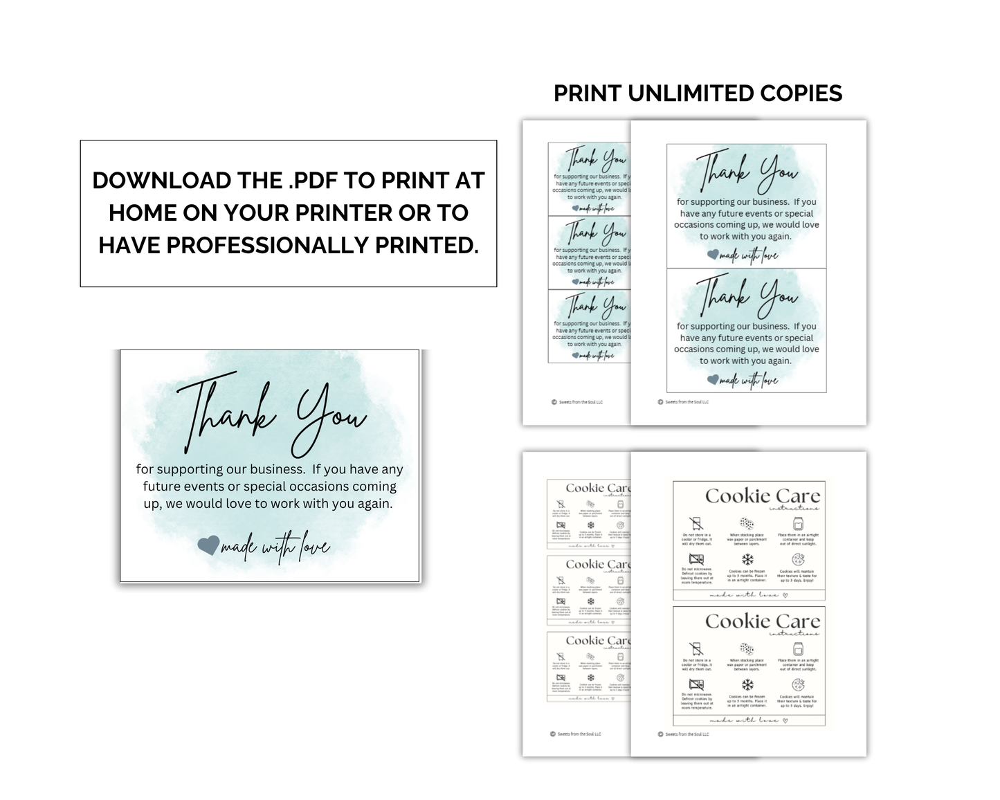 Editable Cookie Care Card & Thank You Card Template