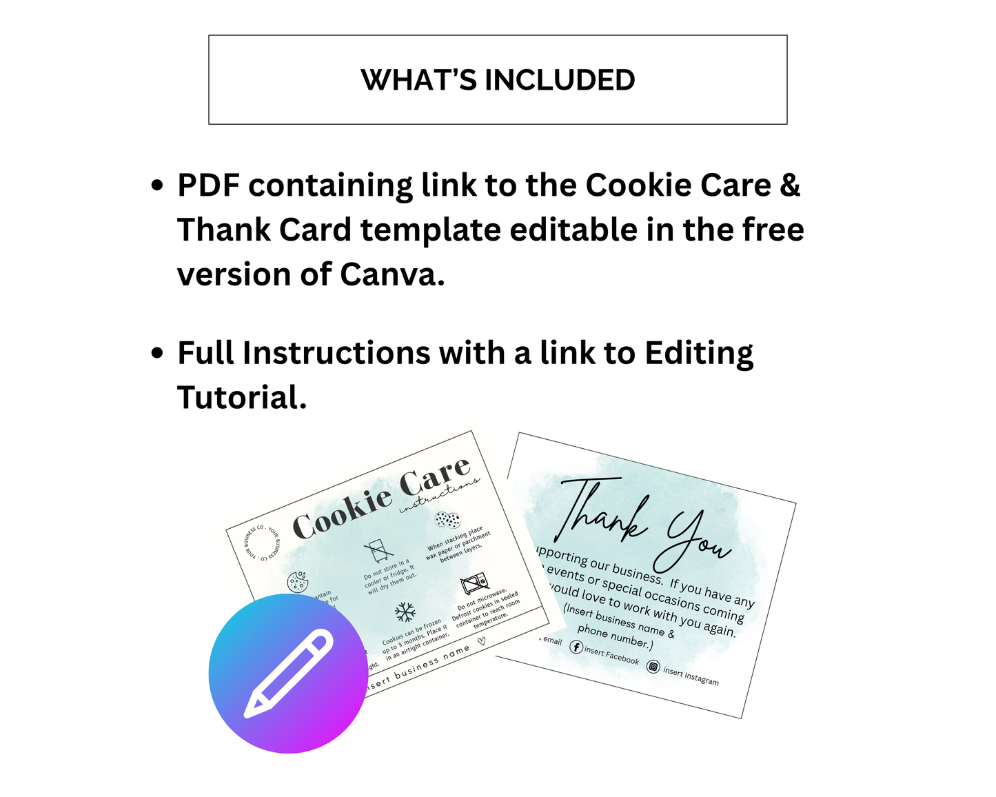 Editable Cookie Care Card & Thank You Card Template