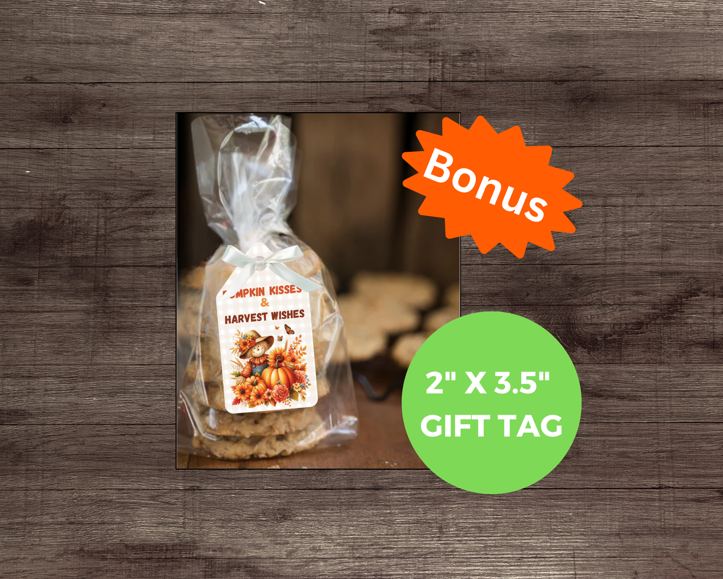 Digital File: Printable Pumpkin Kisses and Harvest Wishes Bag Toppers, Gift Tags, & Stickers Bundle
