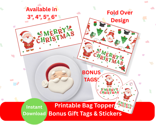 Digital File: Merry Christmas Cookie Bag Toppers, Gift Tags, & Stickers Bundle