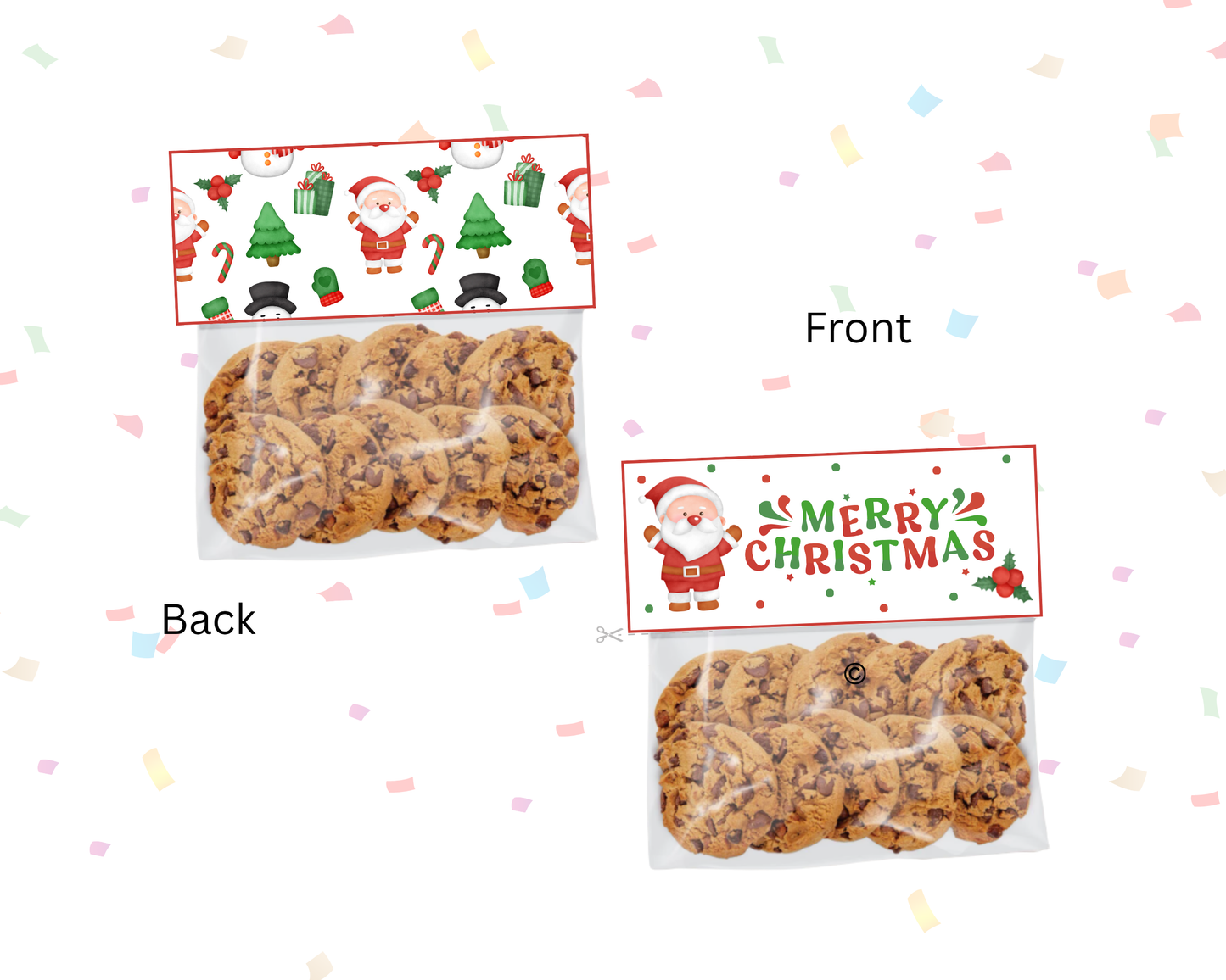 Digital File: Merry Christmas Cookie Bag Toppers, Gift Tags, & Stickers Bundle