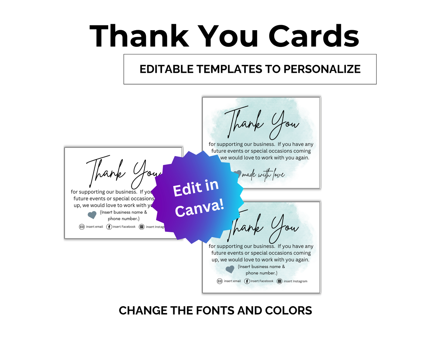 Editable Cookie Care Card & Thank You Card Template
