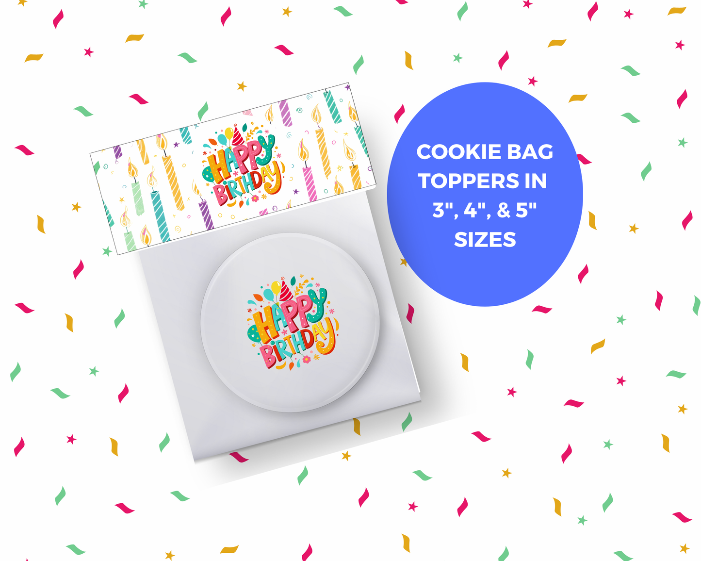 Digital File: Printable Happy Birthday Candles Treat/Cookie Bag Toppers, Gift Tags, & Stickers Bundle
