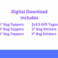 Digital File: Printable Happy Birthday Candles Treat/Cookie Bag Toppers, Gift Tags, & Stickers Bundle