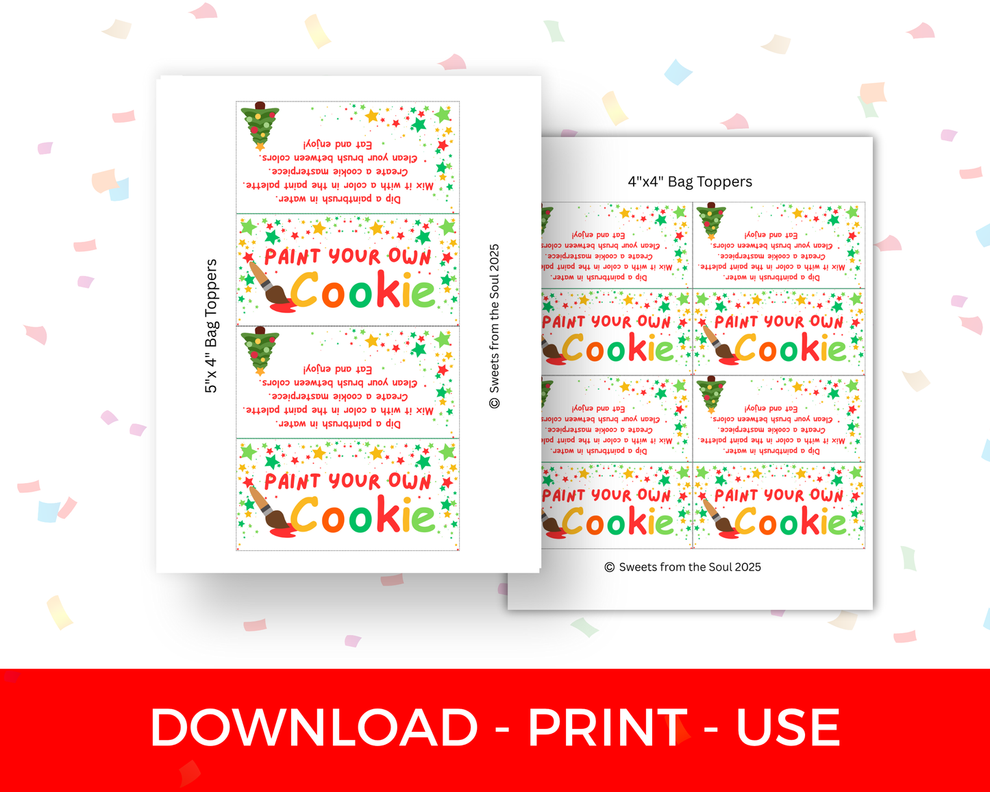 Digital File: Printable Holiday PYO Paint Your Own Cookie Bag Toppers, Gift Tags, & Stickers Bundle