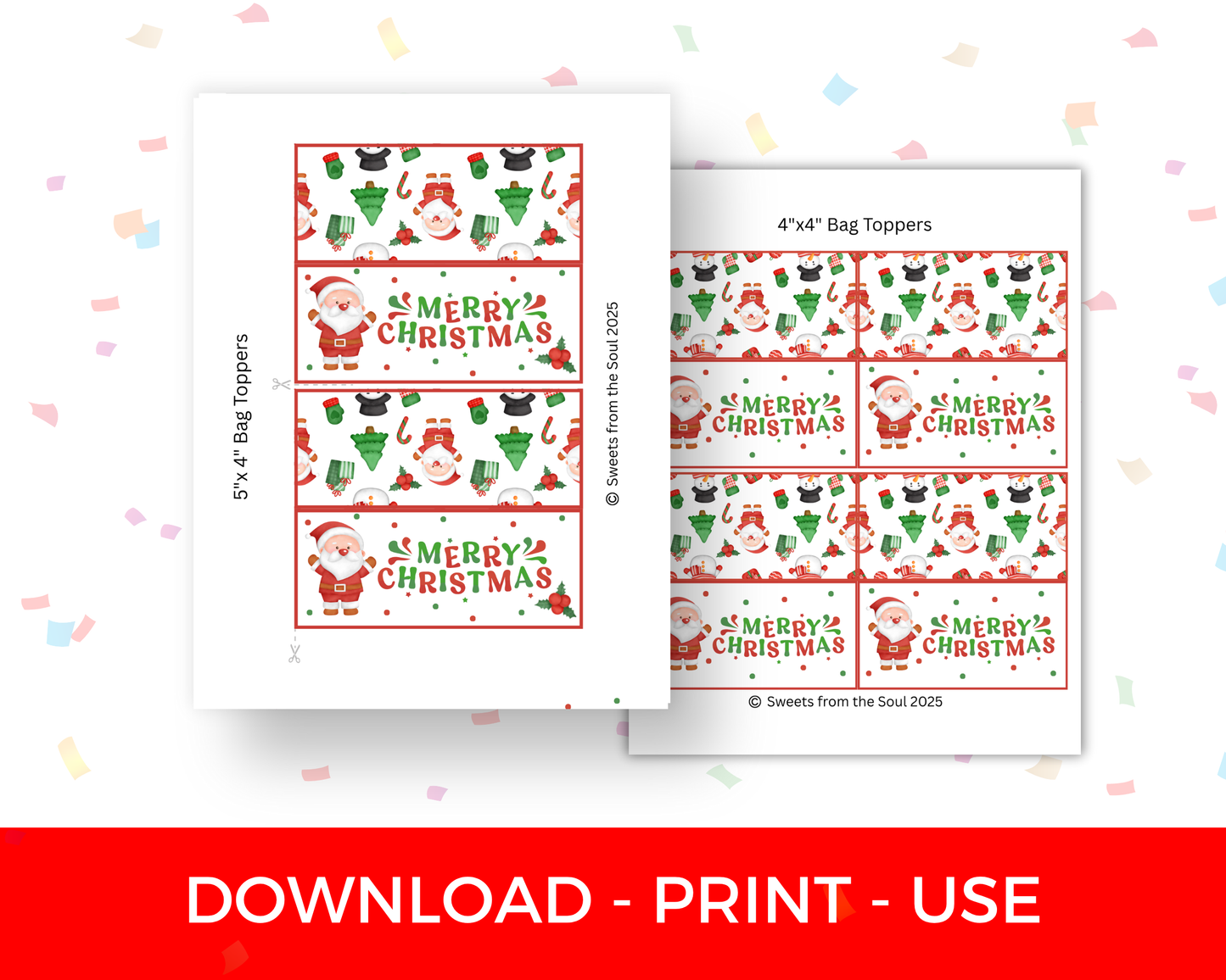 Digital File: Merry Christmas Cookie Bag Toppers, Gift Tags, & Stickers Bundle
