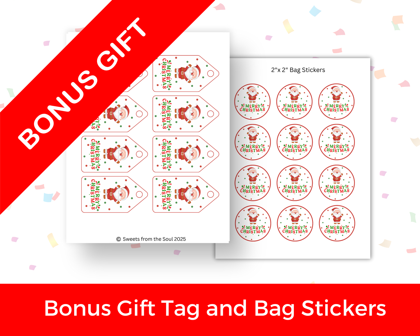 Digital File: Merry Christmas Cookie Bag Toppers, Gift Tags, & Stickers Bundle