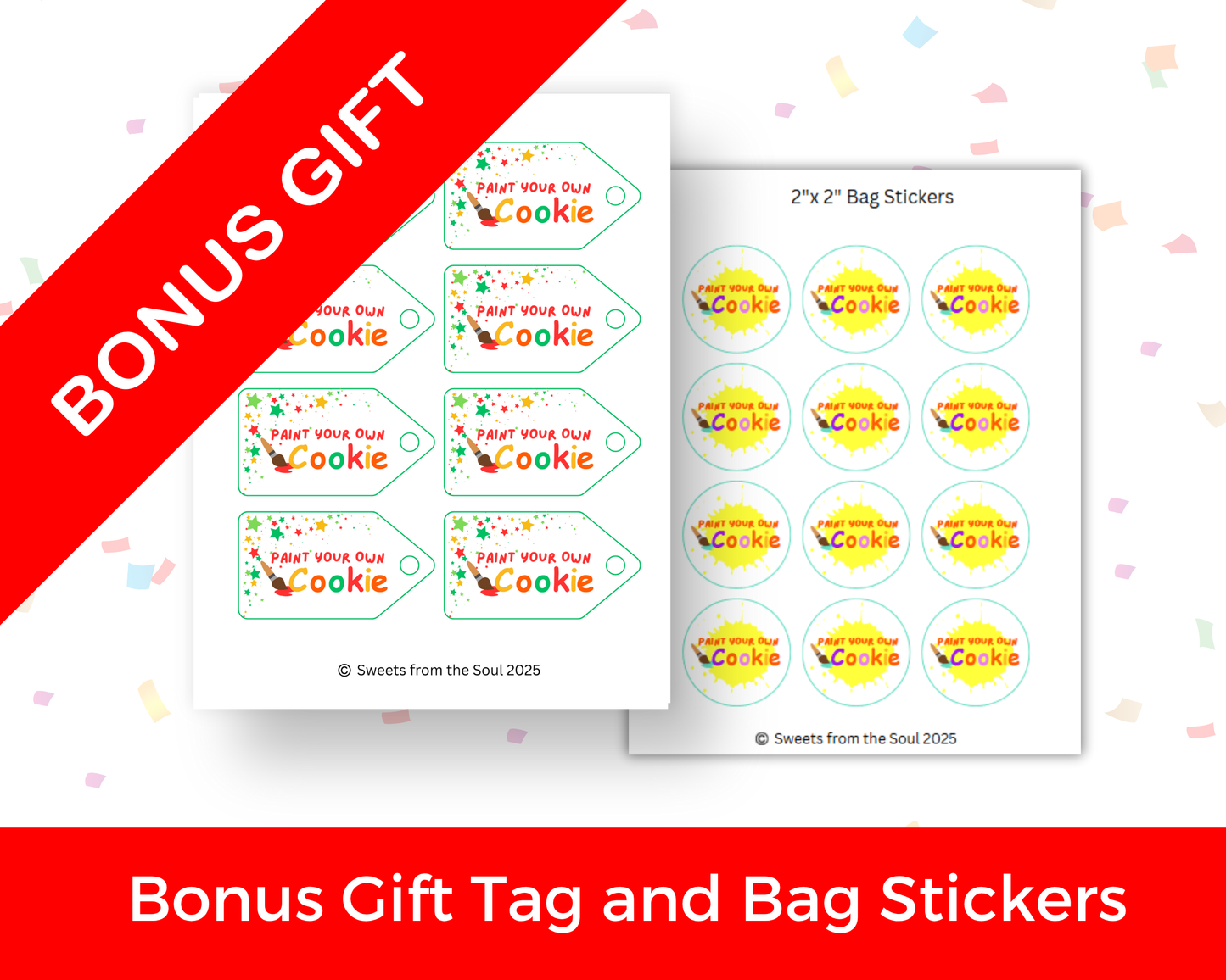 Digital File: Printable Holiday PYO Paint Your Own Cookie Bag Toppers, Gift Tags, & Stickers Bundle