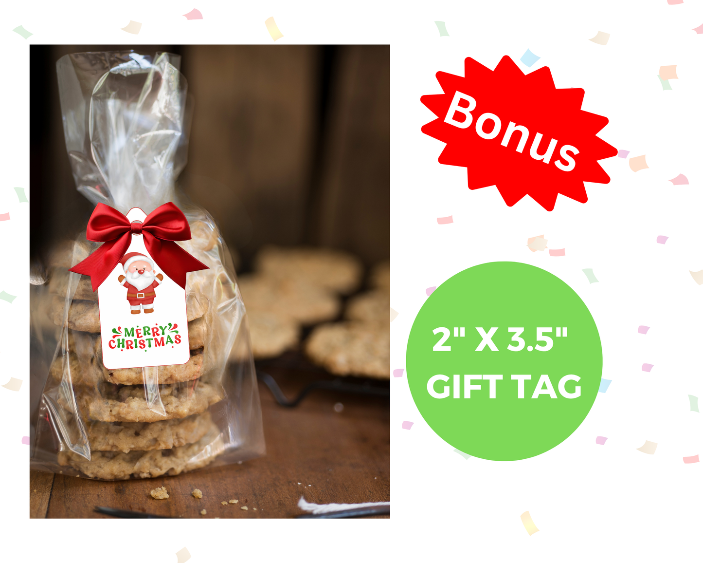 Digital File: Merry Christmas Cookie Bag Toppers, Gift Tags, & Stickers Bundle