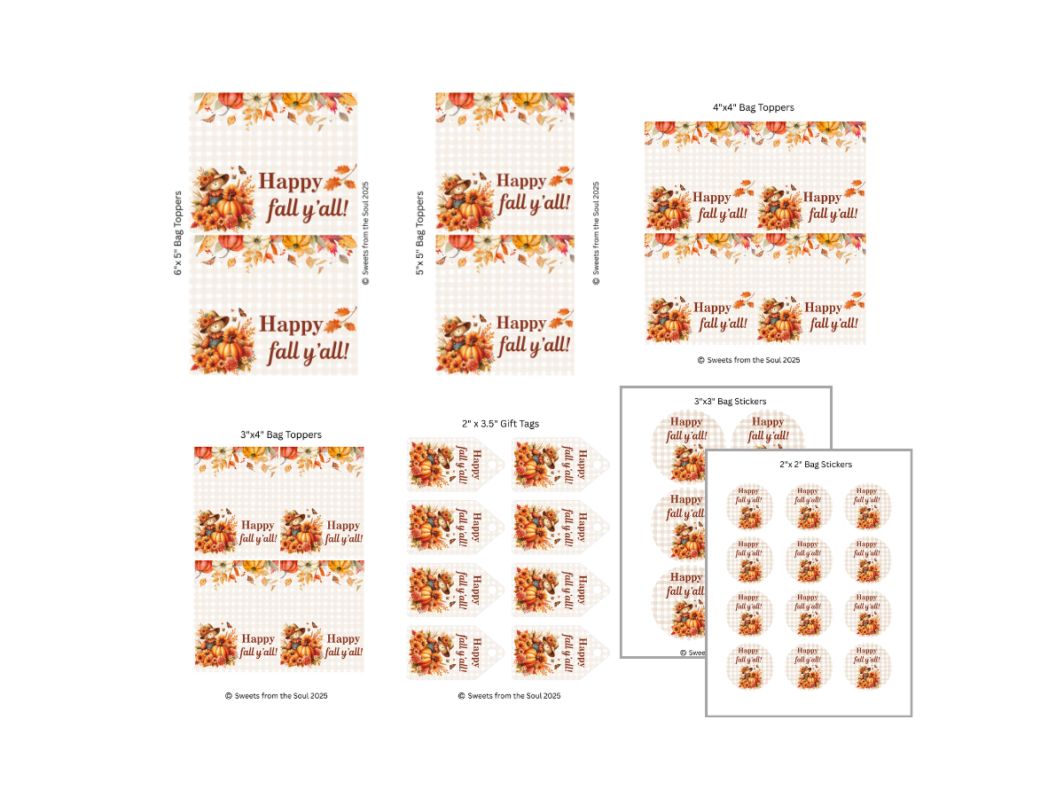 Digital File: Printable Happy Fall Y'all! Bag Toppers, Gift Tags, & Stickers Bundle