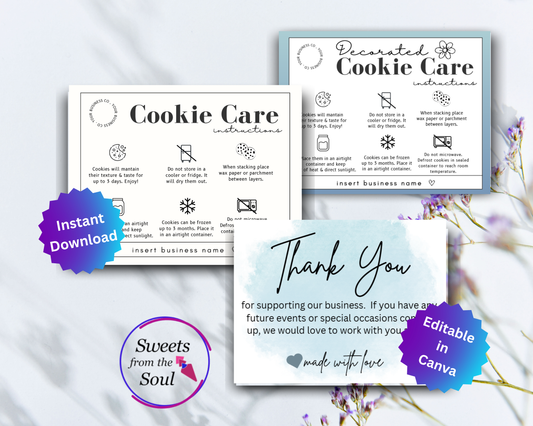 Editable Cookie Care Card & Thank You Card Template