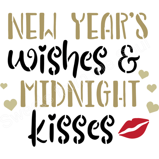 New Year's Wishes and Midnight Kisses Cookie Stencil